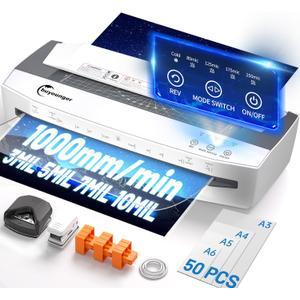 Buyounger 3-10 Mil Laminator Machine, 4-Roller Commercial Laminator Machine with 50 Laminating Sheets, 13 Inch Laminating Machine 11X17 with 1000mm/min Speed & REV Jam-Free for Office School Home