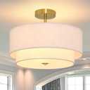 3 Light Semi Flush Mount Ceiling Light Fixture 15.7 Inch Modern Gold Drum Ceiling Light Fixture with 2-Layer Fabric Shade Dimmable Close to Ceiling Light for Living Room Hallway Bedroom Entryway (15.7inch, Gold 2-tier)