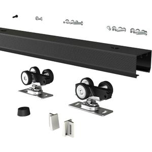 Pocket Door Hardware and Track Set, 96Inch Sliding Door Aluminium Alloy Box Rail Hardware for Single Wooden Door,Black, PD-8Feet-B