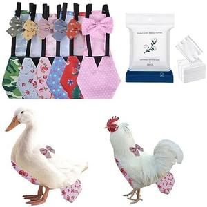 MANON ROSA Chicken Diapers Bantam Hens - Reusable 6-Piece Set with Bow Ties Poultry Nappies Washable Waterproof for Geese Pet Ducks Silkie(6D20P XS)