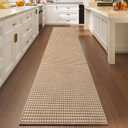 YDKGL 2x10 ft Hallway Runner Rug Extra Long Boho Woven Kitchen Runner Rugs Mat Non Slip Washable, Soft Hall Floor Mat Runner Carpet for Indoor Backdoor Bedroom Entryway Laundry Living Room, Brown