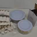 Liacere 350PCS Bule Plastic Plates - Disposable Bule and Gold Plates 50guest Baroque Plastic Dinnerware include 100Plates, 50Pack Pre Rolled Napkins with Silverware 50Cups for Wedding&Easter