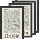 12x18 Frame Set of 4, Textured Black Wood & HD Tempered Glass, 12x18 Poster Picture Frame, Vertical & Horizontal Wall Hanging