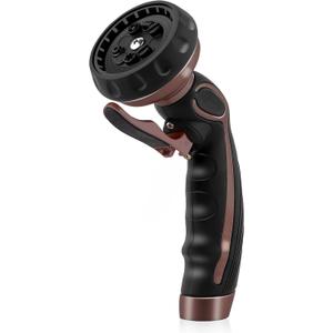 RESTMO Hose Nozzle with Easy Self-Lock Trigger, Heavy Duty Metal Water Hose Sprayer with 9 Spray Patterns and On/Off Valve, Ideal for Outdoor Lawn & Garden Watering, Car & Pet Washing, Oil Rubbed Bronze
