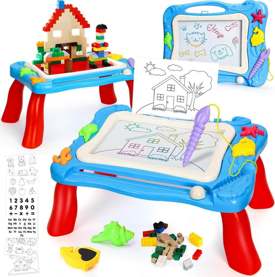 TOY Life Magnetic Drawing Board for Toddlers 1-3 Magnetic Doodle Board for Toddlers Drawing Table for Kids with Toy Building Blocks Doodle Board for Toys for Kids Gifts for Toddler