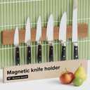 Wooden Knife Magnetic Strip 16" Acacia Wood Natural Beech – Magnetic Knife Holder for Wall no Screws – Kitchen Utensil Holder, Knife Bar, Knife Rack, Kitchen Organizer and Tool Holder
