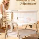 3 in 1 Baby Bassinet with Wheels, Bedside Bassinet Sleeper for Newborn, Portable Baby Crib with 7 Adjustable Height & Large Storage Basket & Full-Mesh, Easy Folding Baby Bed for Infant (Beige), Twin