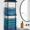 Hommtina Wall-Mounted Towel Rack & Holder - Rust-Resistant Bathroom Organizer with No Drill Installation, Space-Saving Design for Kitchen, Laundry Room (Black)