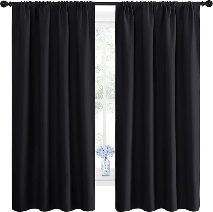NICETOWN Black Blackout Curtain Blinds  Solid Thermal Insulated Window Treatment Blackout Drapes/Draperies for Bedroom (2 Panels, 42 inches Wide by 63 inches Long, Black)