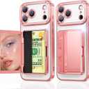 Meifigno for iPhone 17 Pro Wallet Case (Holds 3-4 Cards & Cash), Built-in Mirror & Kickstand, [Surround Raised Lens Protection] for iPhone 17 Pro Case with Card Holder for Women (6.3''), Rose Gold