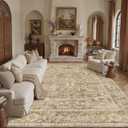 8x10 Area Rugs for Living Room, Ultra Soft Washable Non-Slip Rug for Bedroom Low-Pile Vintage Distressed Floral Print Accent Carpet for Dining Room Home Decor Office Beige Brown