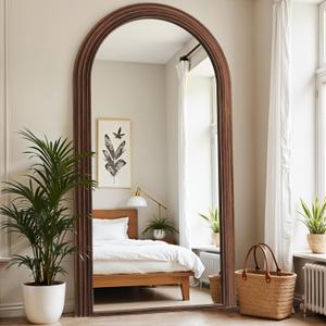 Antok Full Length Mirror 76"41" Floor Mirror Standing Tall Mirror, Arched Stand up Large Wall Mirrors, Freestanding Full Body Mirrors for Bedroom Living Room Wood Vintage Style Nature