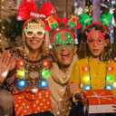 Christmas Light Up Necklace Headband Glasses Set, Christmas Party Favors, LED Bulb Necklace Headwear Eyeglasses Accessories