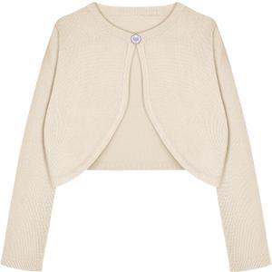 Arshiner Girls Open Front Shrug Cardigan Kids Children Knit Long Sleeve Bolero with Button Closure (12-13 Years, Beige)
