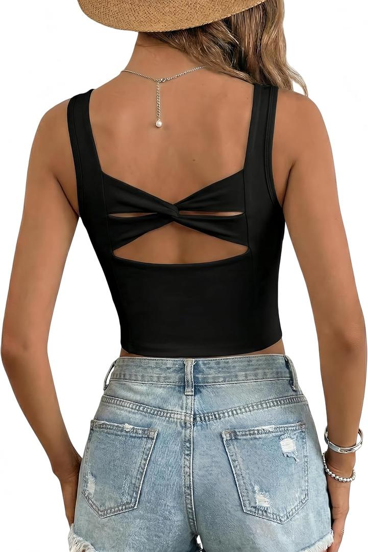 Dokotoo Womens Workout Tank Tops with Built in Bra Casual Sleeveless Shirts Cross Backless Fitted Going Out Tops, XL