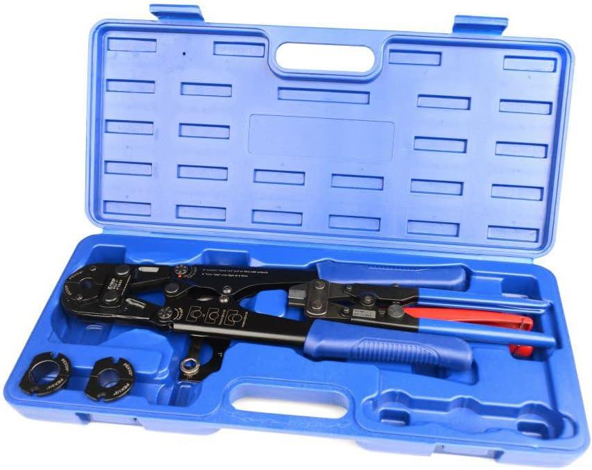 iCrimp F1807 PEX Crimper, Copper Pipe Crimping Tool Kit with 3/8'', 1/2'', 3/4'', 1'' Quick Change Jaws, PEX Tubing Cutter, Go/No-Go Gauge, Copper Ring PEX Removal Tool Included, 16" PEX Crimper 