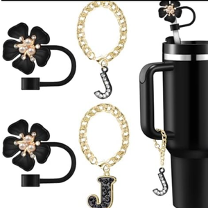Pack Of 2 Straw Covers for Stanley Cup Accessories: Black Decorations for Stanley 30 oz & 40 oz Tumbler with Handle, Bling Letter Charms and Flower Silicone Straw Cap Topper, Trendy Stuff for Teen Girls & Women Pack Of 2 Straw Covers for Stanley Cup Accessories: Black Decorations for Stanley 30 oz & 40 oz Tumbler with Handle, Bling Letter Charms and Flower Silicone Straw Cap Topper, Trendy Stuff for Teen Girls & Women