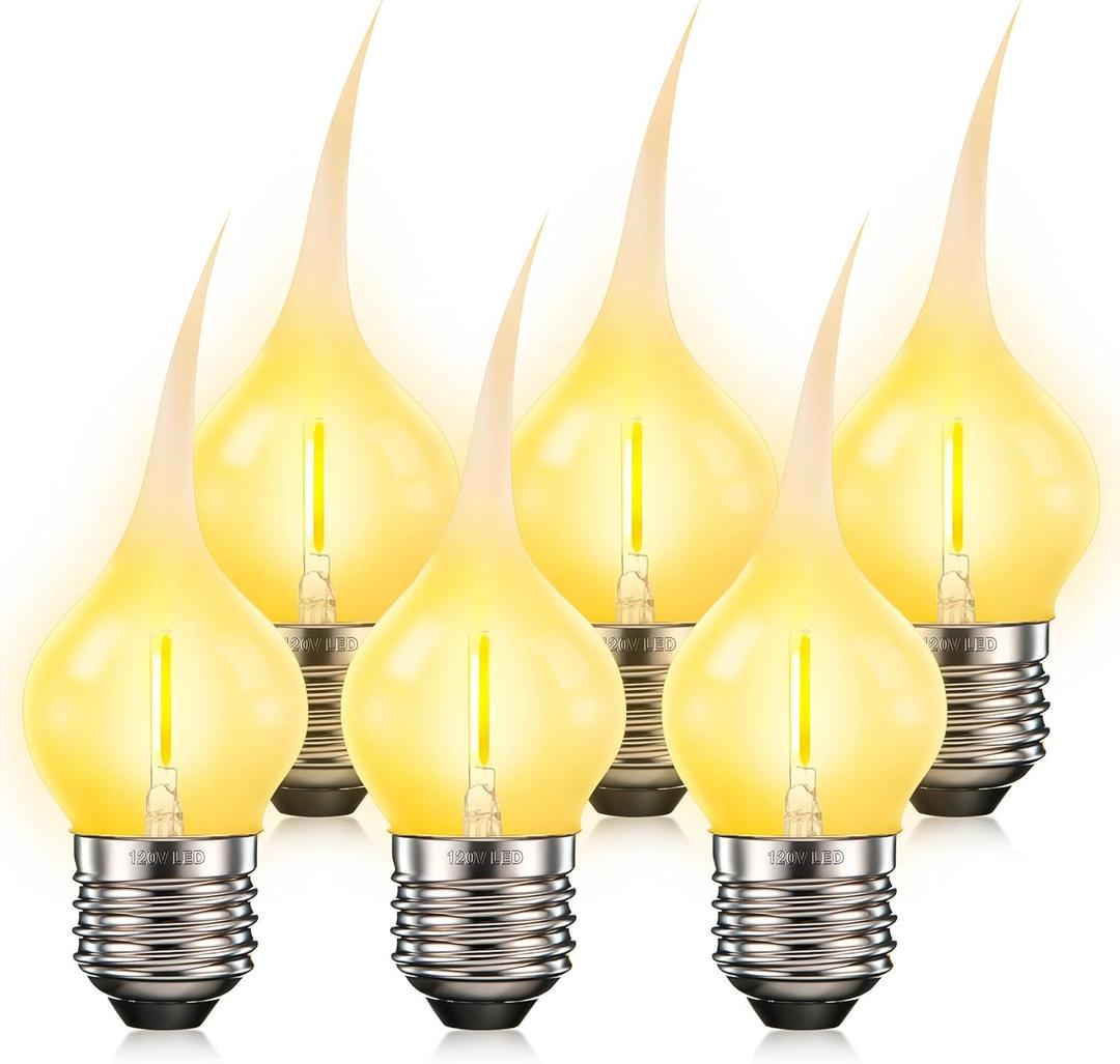 ROCEEI 6 Pack E26 Silicone Dipped Candle Light Bulbs, 0.5W LED G35 120V Country Style Warm Light Bulbs for Electric Candle Lamps, Window Candles, Chandelier & Night Lights