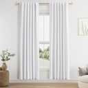 Guken White Linen Blackout Curtains 80 Inch Length 2 Panels Set for Living Room Bedroom Back Tab Thermal Insulated 100% Black Out Linen Drapes Room Darkening Window Curtains 40 Wide White