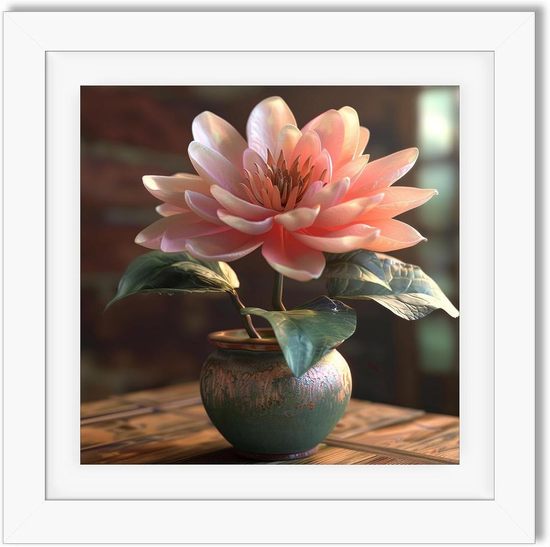 Betionol Diamond Painting Frames, Display 12x12in/30x30cm Diamond Painting Pictures or Photos, White Natural Solid Wood Picture Frame with Acrylic Protection Glass, Back Mat And Hanging Kit