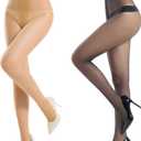 Yilanmy 2 Pairs Rip Resistant Sheer Tights T-Crotch Control Top Pantyhose for Women Reinforced Toe (XL)