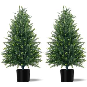 3FT Artificial Cedar Topiary Tree with Pot, Set of 2 Fake Evergreen Tree for Indoor Home Christmas Decor Outdoor Garden Porch Decor