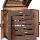 AKOZLIN 6-Tier Jewelry Box Organizer Functional 5 Drawers Leather Jewelry Storage Case for Women Girls Ring Necklace Earring Bracelet Holder Organizer with Mirror Brown