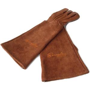 Rose Pruning Gloves for Men and Women - Thorn Proof Goatskin Leather Gardening Gloves with Gauntlet (Large, Brown) (Large (Pack of 1))