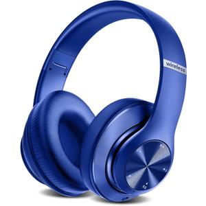 9S Wireless Over-Ear Bluetooth Headphones, 60 Hours Playtime, Hi-Fi Stereo, 6 EQ Modes, Built-in Microphone, Foldable Design, Blue