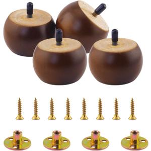Set of 4 Wood Furniture Legs 2 inch Walnut Bun Feet for Furniture Ottoman Couch Cabinet Sofa with M8 Bolt Predrilled