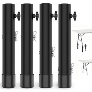 Table Leg Extenders for Folding Tables, 3-Level Height Adjustable Metal Table Risers (2in / 4in / 6in) for Straight/Bent Legs, Back Pain Relief & Posture Improvement, Black, 4-Pack