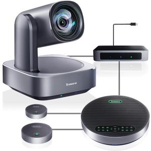 Tenveo 4K PTZ Conference Room Camera System, AI Auto-Tracking 12X Optical Zoom USB3.0 HDMI PTZ Camera and Bluetooth Speakerphone with 2 Expansion Mics Kit Wide Angle for Large Room Meetings