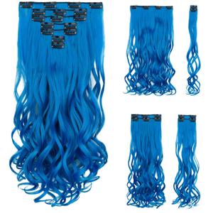 SYXLCYGG Blue Hair Extensions Clip Extensions 18" Wavy Synthetic Hair Piece Women Cheap Natural Fluffy&Not Tangled Girl colorful Full Head