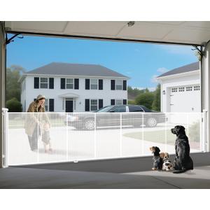 200" Retractable Baby Gates Dog Gate Extra Wide, 42" Tall Child Pet Safety Gate with Reinforced Strips for Stairs, Long Mesh Garage Gates Fence for Outdoor Indoor Large Openings Driveway Decks Patio, White