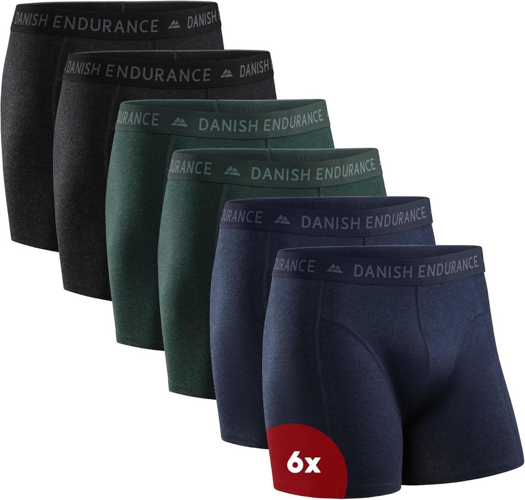 DANISH ENDURANCE Men's Cotton Boxer Briefs (6 or 10-Pack)  Soft, Stretchy, Breathable, With/Without Fly (Large, Multicolor (2 X Black, 2 X Green, 2 X Blue Melange))