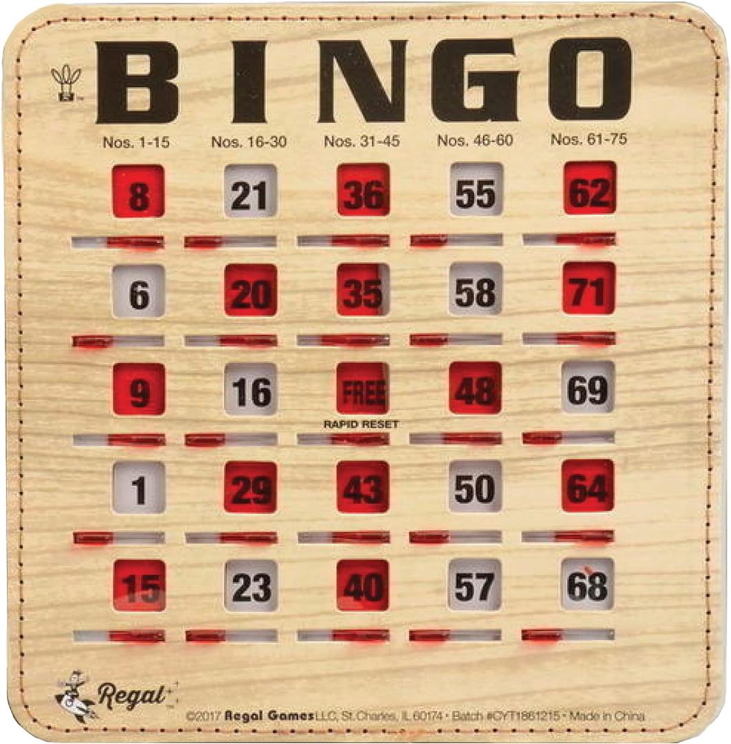 Regal Bingo Bulk Bingo Cards with Sliding Windows - Reusable Bingo Game Cards for Adults Large Group - 25 Pack, Woodgrain