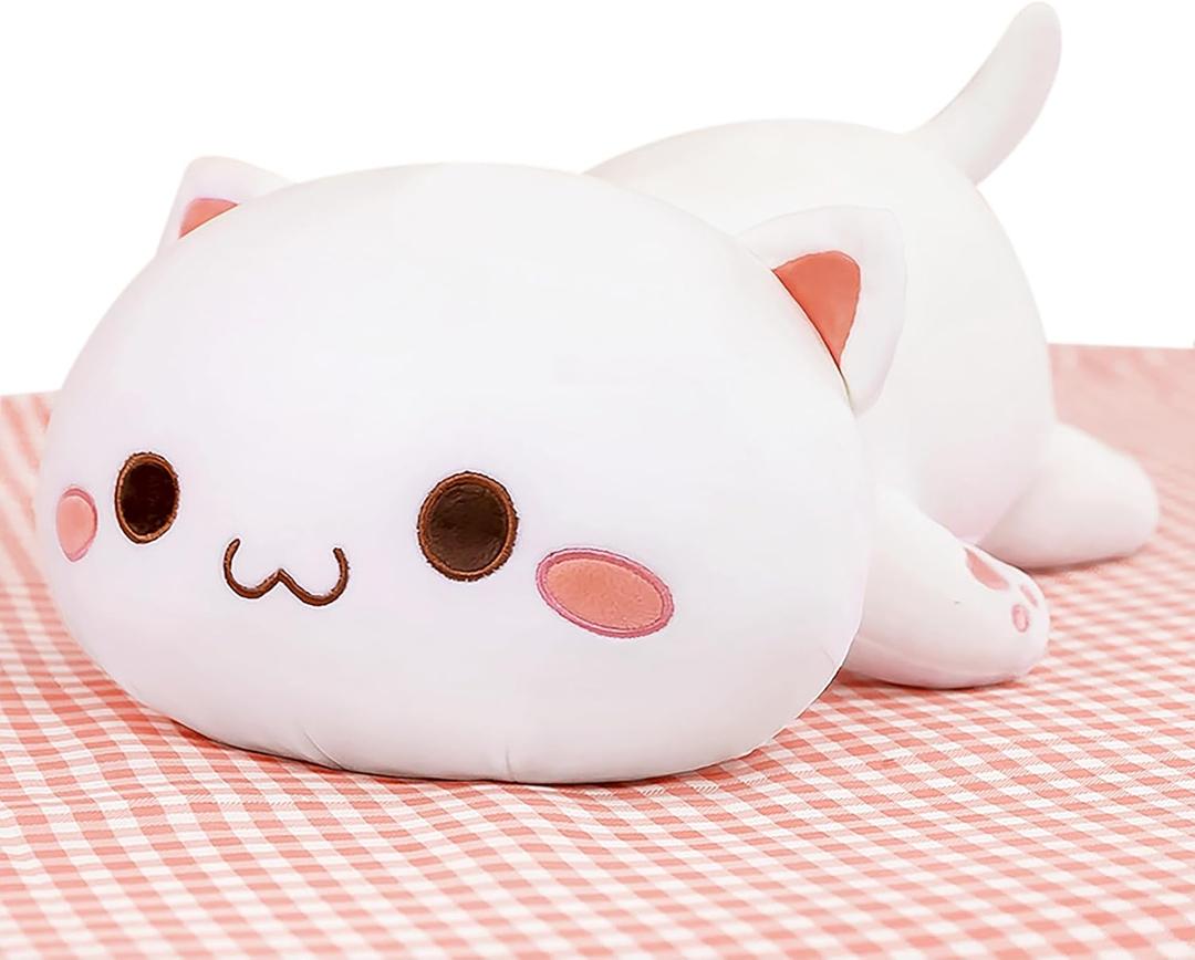 Onsoyours Cute Kitten Plush Toy 25.5" Stuffed Animal Pet Kitty Soft Anime Cat Large Plush Pillow for Kids (White A, 25.5")