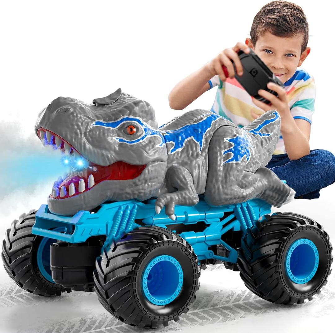 Bennol Remote Control Dinosaur Car for Boys Kids, 2.4Ghz RC Dinosaur Truck for Toddlers, Electric Hobby RC Car Toys with Light & Sound Spray Birthday for 3 4 5 6 7 8 Year olds Kids Boys