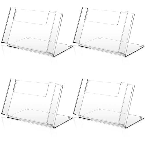 Threehoney 4 Pcs Postcard Acrylic Brochure Holder Organizer 4 x 6 Inch Flyer Display Stand Clear Greeting Card Display Magazine Holder for Card Organizer Desk Table Home Office Menu