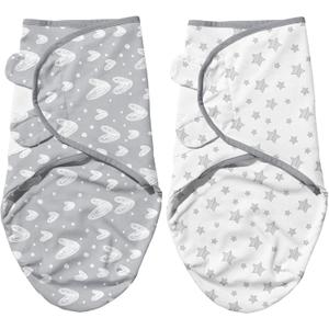 Biloban Baby Swaddles 0-3 Months for Boy Girls, Newborn, Organic Cotton Adjustable Blanket, Lovely Grey Print, 2 Pack