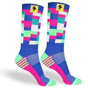 Cycling Socks for Men and Women - Breathable Crew Running Socks -Sport Sock Made for your Daily Exercise and Workouts (Large, Diagonal White)