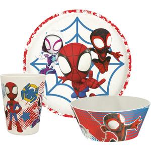 Zak Designs Marvel Spider-Man Dinnerware Set for Kids Includes 8" Plate, 6" Bowl, and 10oz Tumbler, Durable and Sustainable Melamine Bamboo Material (3-Piece Set, Spidey and His Amazing Friends)