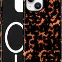 Jusy Compatible with MagSafe Brown Tortoise Shell Print Phone Case for iPhone 13/14, Amber Trendy Luxury Magnetic Soft TPU and Hard PC Protective Phone Cover for Women Girls - Turtle Shell