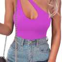 SAUNGKUAI Women's Sexy One Shoulder Sleeveless Cutout Thong Bodysuit Tank Top Body Suits Backless Asymmetrical Going Out Tops, S