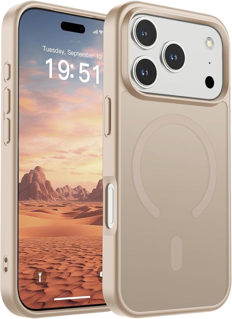 SUPFINE Magnetic for iPhone 17 Pro Case (Compatible with MagSafe)(Military Grade Drop Protection) Translucent Matte Shockproof with Anti-Fingerprint Phone Cover, Desert Gold