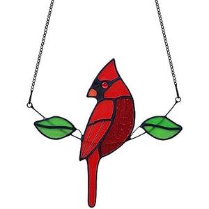 HAOSUM Stained Glass Northern Cardinal Suncatcher - Handmade Memorial Gifts for Grandma, Sympathy & Housewarming Red Bird Window hangings Ornament (Male Design)