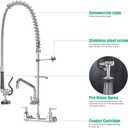 IMLEZON Commercial Faucet, Wall Mount Sink Faucet 8 Inch Center 47 Inch Commercial Kitchen Faucet with Pre-Rinse Sprayer and 12 Inch Swivel Spout