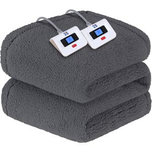 SEALY Electric Blanket King Size, Dual Control Soft Sherpa Heated Blanket with 10 Heating Levels & 1 to 12 Hours Auto-Off Settings Over-Heated Protection 90"x100" Machine Washable, Dark Grey