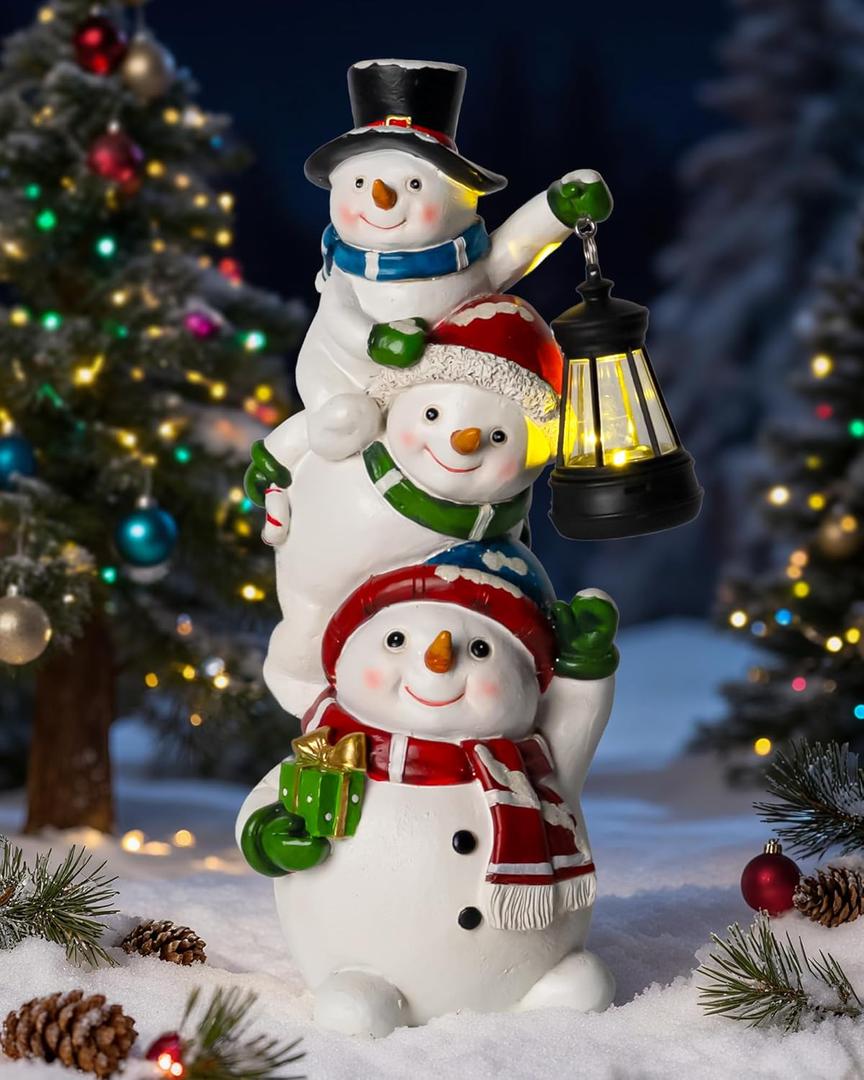 twinbling Christmas Snowman Decor with Solar Lantern, Outdoor Indoor Xmas Decoration,Outdoor Patio Lawn Yard Balcony Garden Home Decor Birthday Gifts for Women Mom Grandma