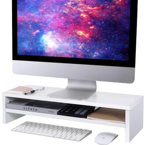 BEYGORM Monitor Stand Riser White, 21.6 inch 2 Tiers Wood Desk Shelf Computer Screen Stand with Storage for Desktop Laptop/Screen/TV/PC/Printer, Desk Shelf Organizer 21.6" L x 7.8" W x 5.2" H
